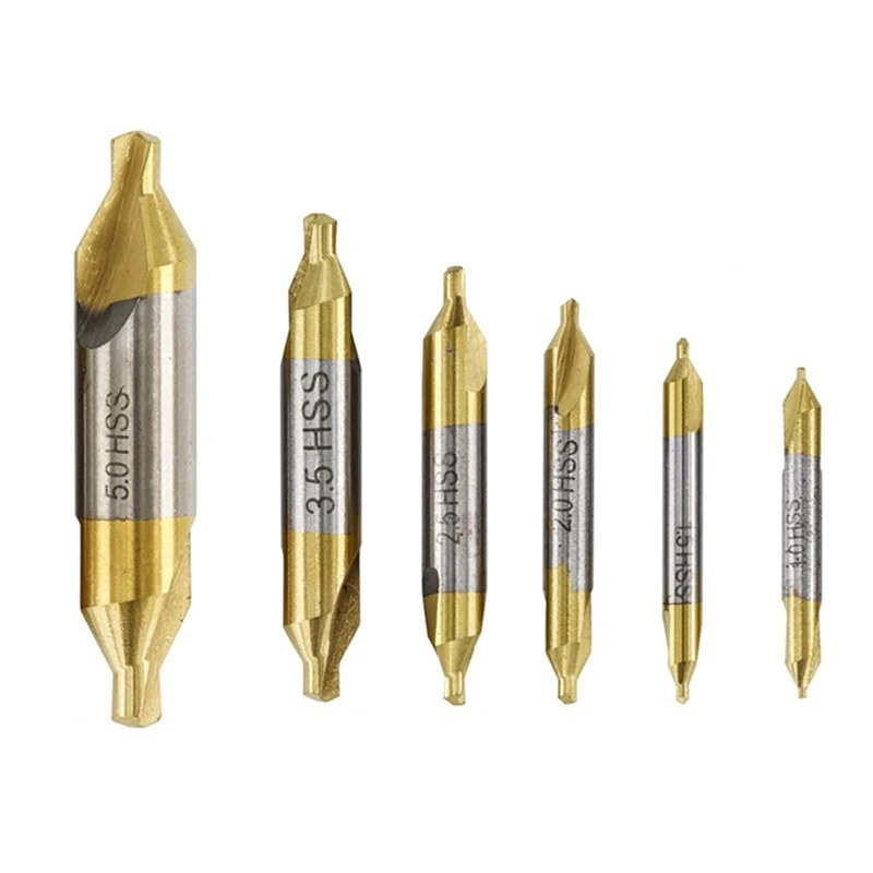 

6 Piece Center Drill Assembly Gold & Silver 1.0 1.5 2 2.5 3.5 5.0 Mm Is Suitable For Lathe Metal Processing