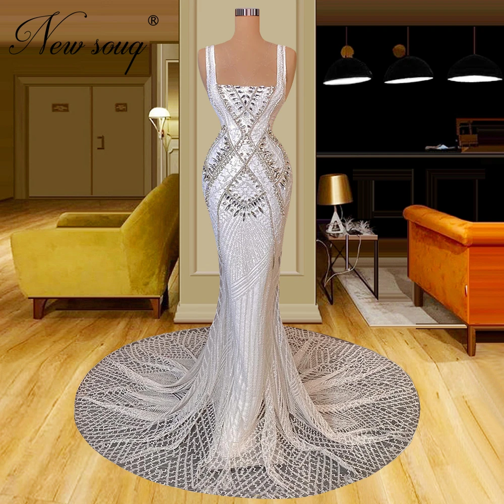 

Newest Mermaid Beading Evening Dresses Spaghetti Straps Long Celebrity Dress Dubai Formal Party Gowns For Women Vestido De Noche
