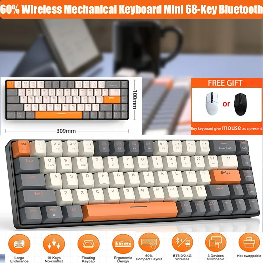 Механическая клавиатура K68 2,4G, Беспроводная игровая мини-клавиатура с Bluetooth для компьютера, ПК, клавиатура с точной настройкой, со спутными осями
Механическая клавиатура K68 2,4G, Беспроводная игровая мини-клавиатура с Bluetooth для компьютера, ПК, клавиатура с точной настройкой, со спутными осями