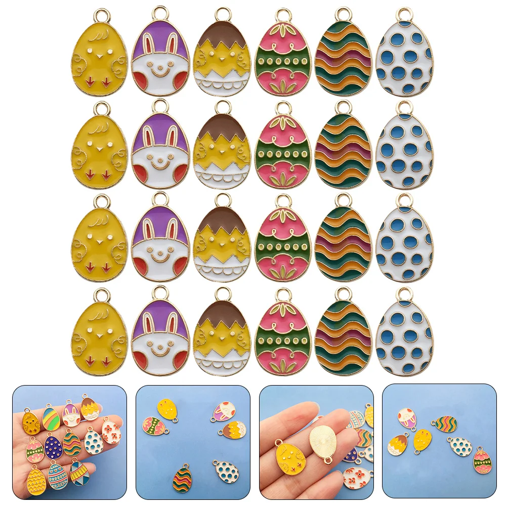 

24 Pcs Pendant Easter Egg Jewlery Jewelry Making Accessories Zinc Alloy Bracelet Charms