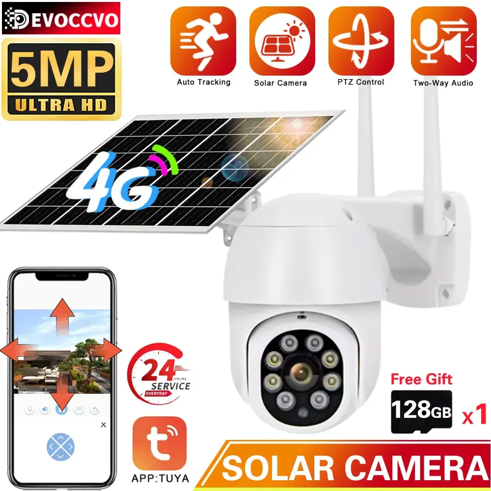 

5MP 4G SIM Card slot Solar Camera PTZ Outdoor PIR Detection Night Vision CCTV Solar Battery Powered Security IP Camera Tuya APP