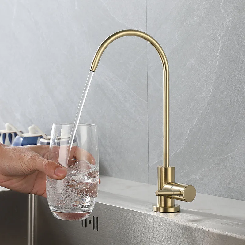 

1/4"Kitchen Faucets Direct Drinking Tap Water Purifier Faucet Single Cold Reverse Osmosis Drinking Water Filter Sink Tap Gold