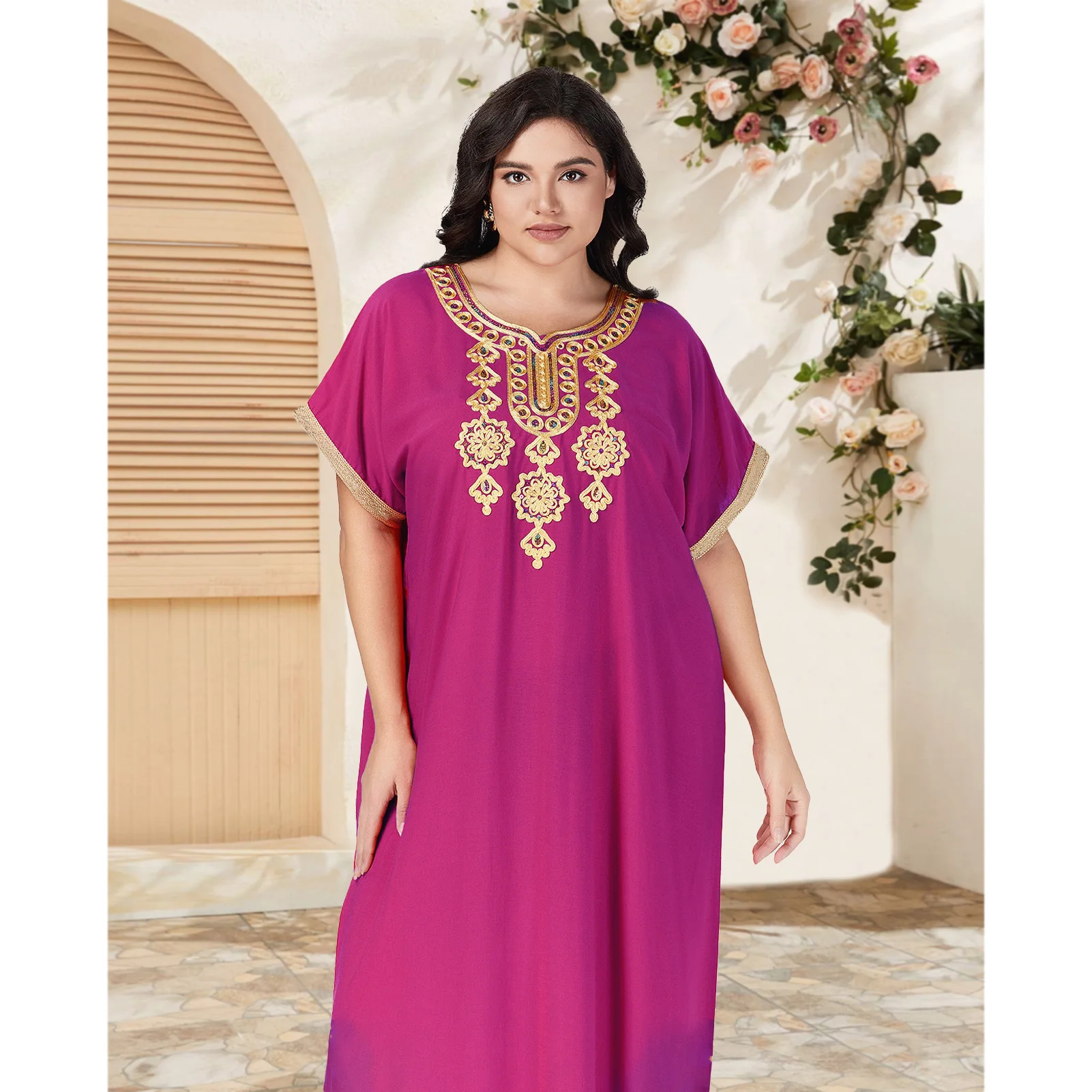 

New African Traditional Dress Plus Size Short Sleeve Abaya for Women's Kaftan Casual Home Dashiki Loungewear Cover up