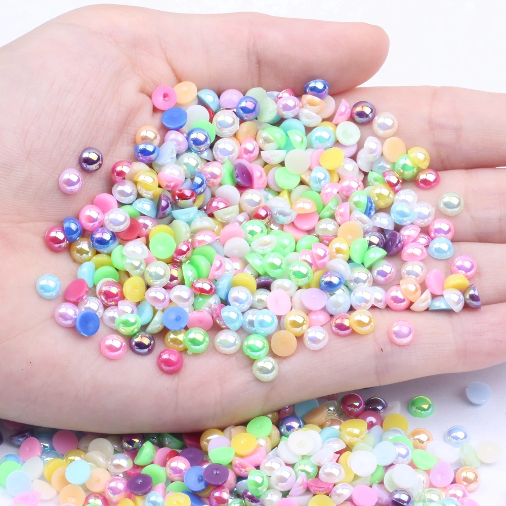

5mm 500pcs Half Round Beads Many AB Colors Imitation Loose Flatback Glue On Resin Pearls For Jewelry Nail Art Tip DIY Decoration