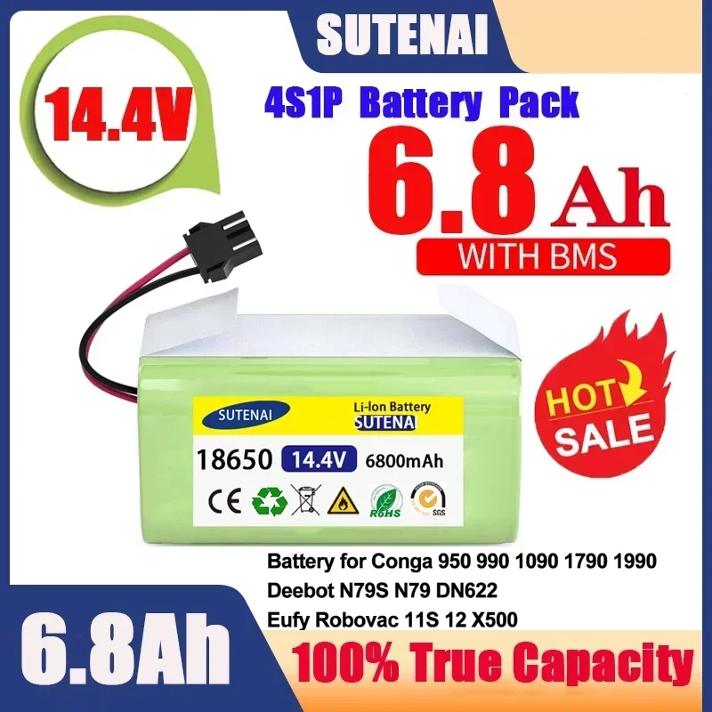 14.4V 6.8Ah Li-ion battery for Cecotec Conga Excellence 950 990 1090 Ecovacs Deebot DN621 601/605 Eufy RoboVac 35C Panda i7 V710
14.4V 6.8Ah Li-ion battery for Cecotec Conga Excellence 950 990 1090 Ecovacs Deebot DN621 601/605 Eufy RoboVac 35C Panda i7 V710