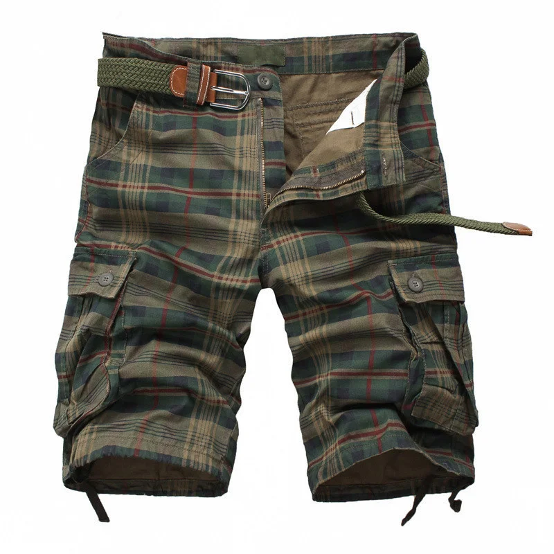 

Men's Summer Plaid Beach Knee Length Shorts Casual Camo Camouflage Male Military Bermuda Cargo Overalls Short Pants 30-40