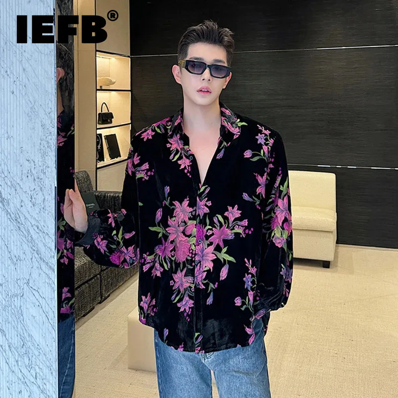 

IEFB Contrast Color Folar Shirt Korean Style Trend Long Sleeve Lapel Fleece Male Top Single Breasted Casual Clothing 9C5236