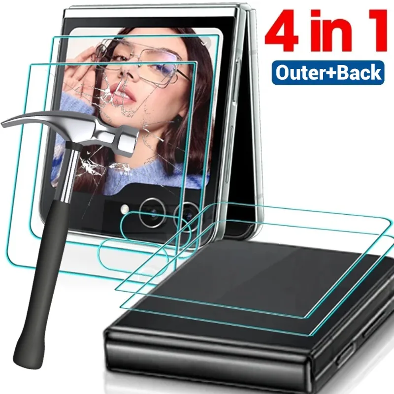 Закаленное стекло для защиты экрана для Samsung Galaxy Z Flip 5, внешняя и задняя 9H защитная пленка из стекла высокого разрешения для Z Flip 5 
Закаленное стекло для защиты экрана для Samsung Galaxy Z Flip 5, внешняя и задняя 9H защитная пленка из стекла высокого разрешения для Z Flip 5