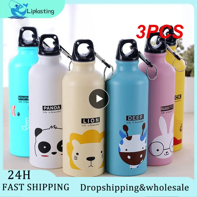 

3PCS 500ml Sport Bottle Cartoon Family Portable Carabiner Sports Bottle Card Lovely Pattern Water Bottle Kids Sport Drink