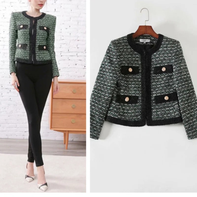 Женский твидовый кардиган контрастных цветов, приталенный пиджак знаменитостей, одежда для женщин, осень 2023 
Женский твидовый кардиган контрастных цветов, приталенный пиджак знаменитостей, одежда для женщин, осень 2023