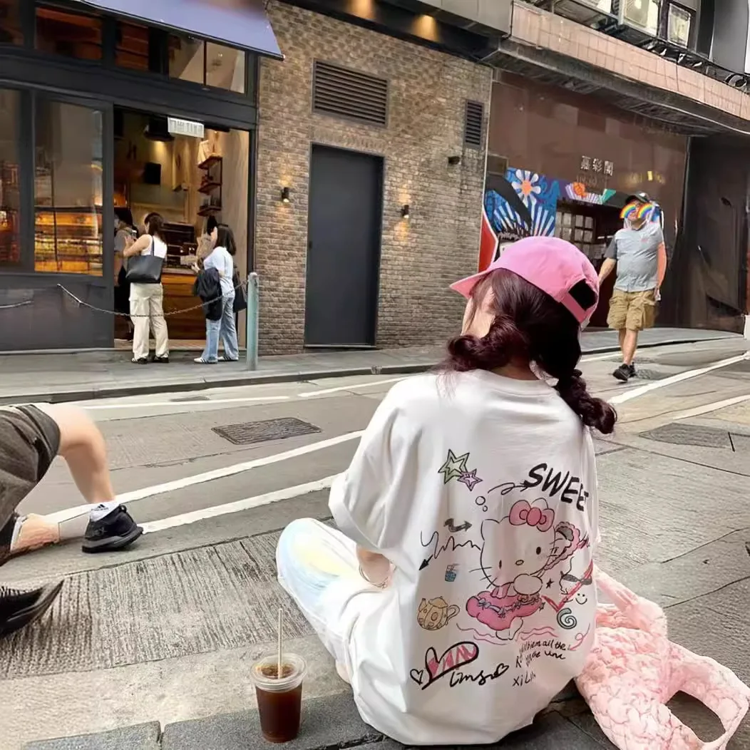 Sanrio Hello Kitty Cartoon Short Sleeve T-shirts Women Loose Versatile Tees Harajuku Round Neck Cute Tops Female Summer Clothing
Sanrio Hello Kitty Cartoon Short Sleeve T-shirts Women Loose Versatile Tees Harajuku Round Neck Cute Tops Female Summer Clothing