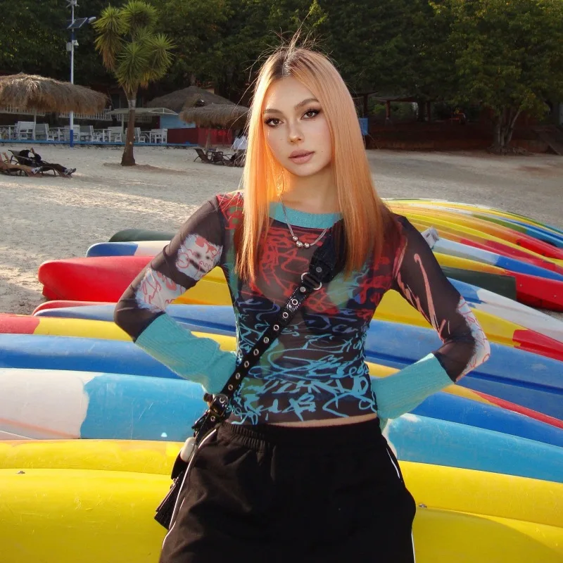 2023 Spring New Round Neck Pullover Long Sleeve Mesh Print Casual European and American Women's Top Thin Fit Punk T-shirt
2023 Spring New Round Neck Pullover Long Sleeve Mesh Print Casual European and American Women's Top Thin Fit Punk T-shirt