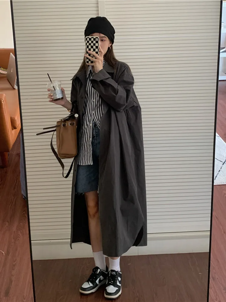 

2022 Spring Autumn Jacket Fashion Brand Women Long 100% Cotton Trench Coat Large Size Belted Raincoat Windbreaker Manteau Femme