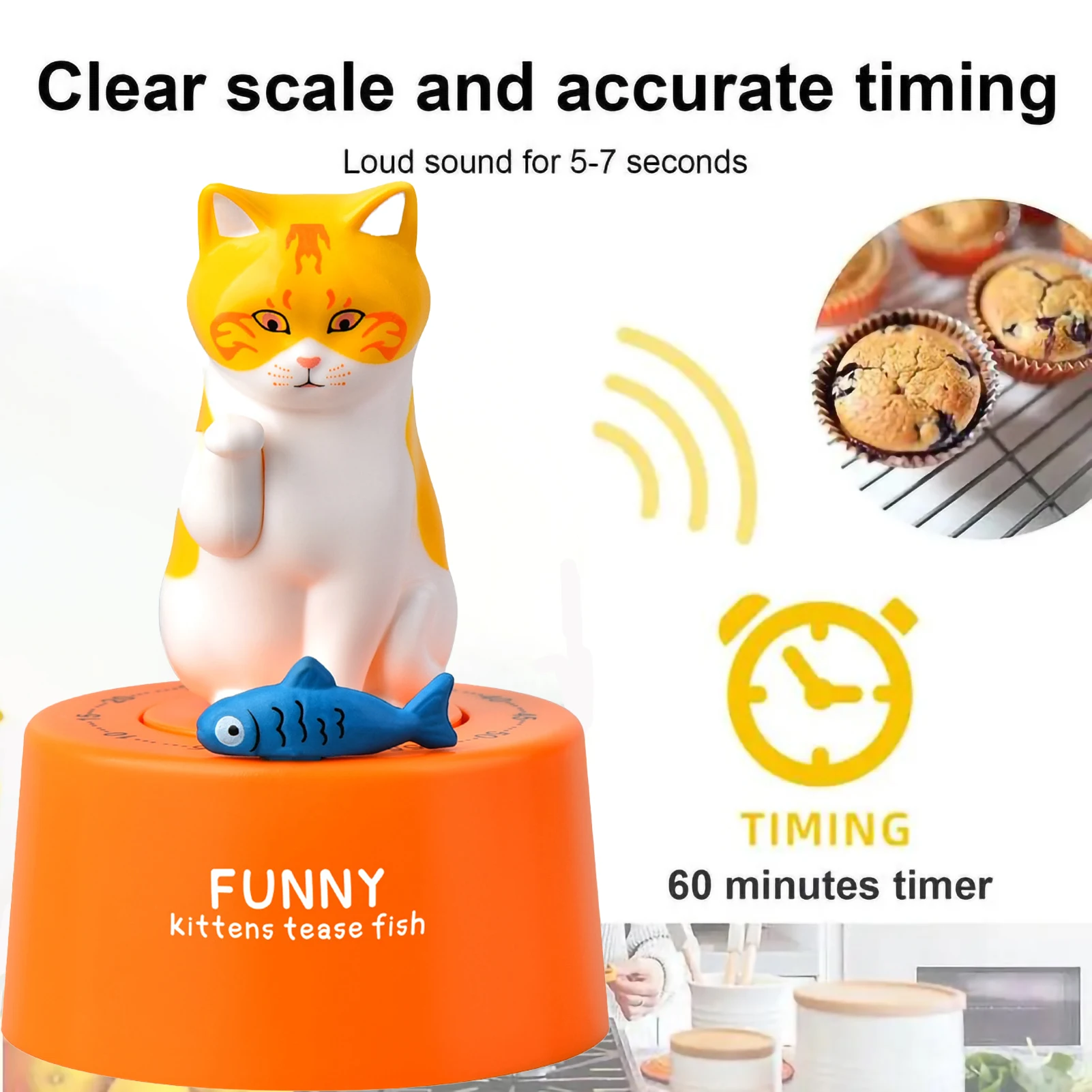 

Cute Cat Mechanical Timer Magnets Timer Kitchen Reminder for Refrigerator and Microwave Oven Study Sport Portable Count Tools