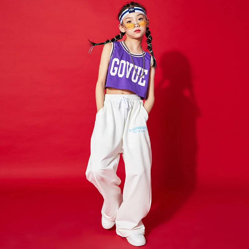 

Hip Hop Costumes for Girls Jazz Ballroom Dance Clothes Children Hiphop Performance Outfit Stage Dancing Costumes Suits Top Pants