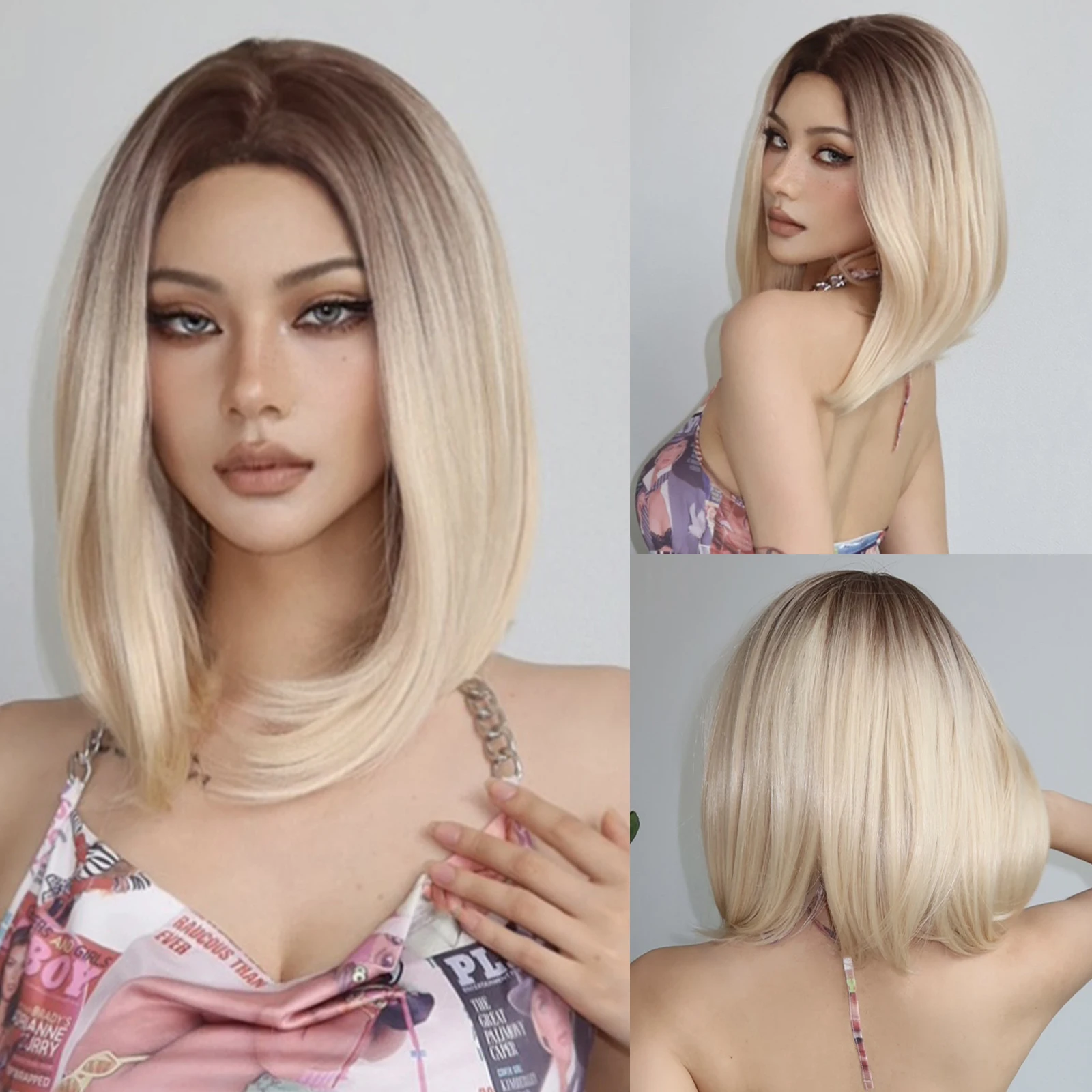 Ombre Blonde Straight Bob Synthetic Wigs Middle Part Platinum Shoulder Length Wigs for Women Natural Cosplay Hair Heat Resistant
Ombre Blonde Straight Bob Synthetic Wigs Middle Part Platinum Shoulder Length Wigs for Women Natural Cosplay Hair Heat Resistant