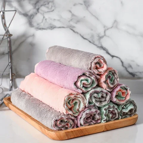 

Cleaning Towels Household Soft Dishcloth Absorbent Double-layer Rags Wiping 3/10/20pcs Microfiber
