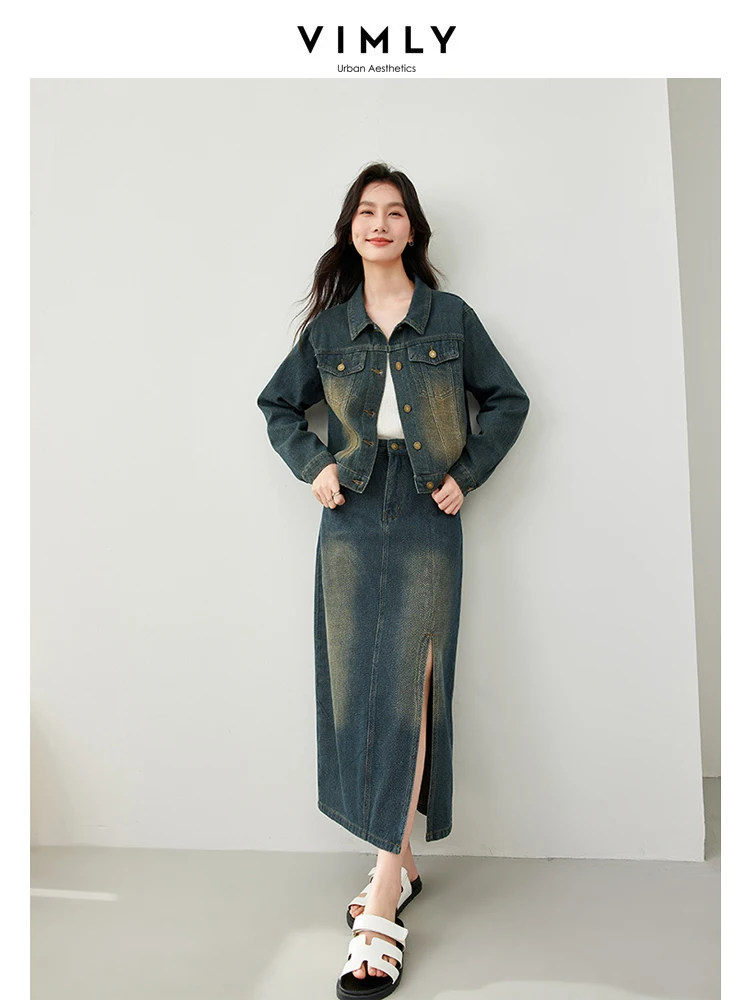 Vimly Retro Denim Skirt Set 2 Pieces Spring Outfits Women Crop Denim Jacket Split Midi Skirt 2024 New in Matching Sets 72702
Vimly Retro Denim Skirt Set 2 Pieces Spring Outfits Women Crop Denim Jacket Split Midi Skirt 2024 New in Matching Sets 72702