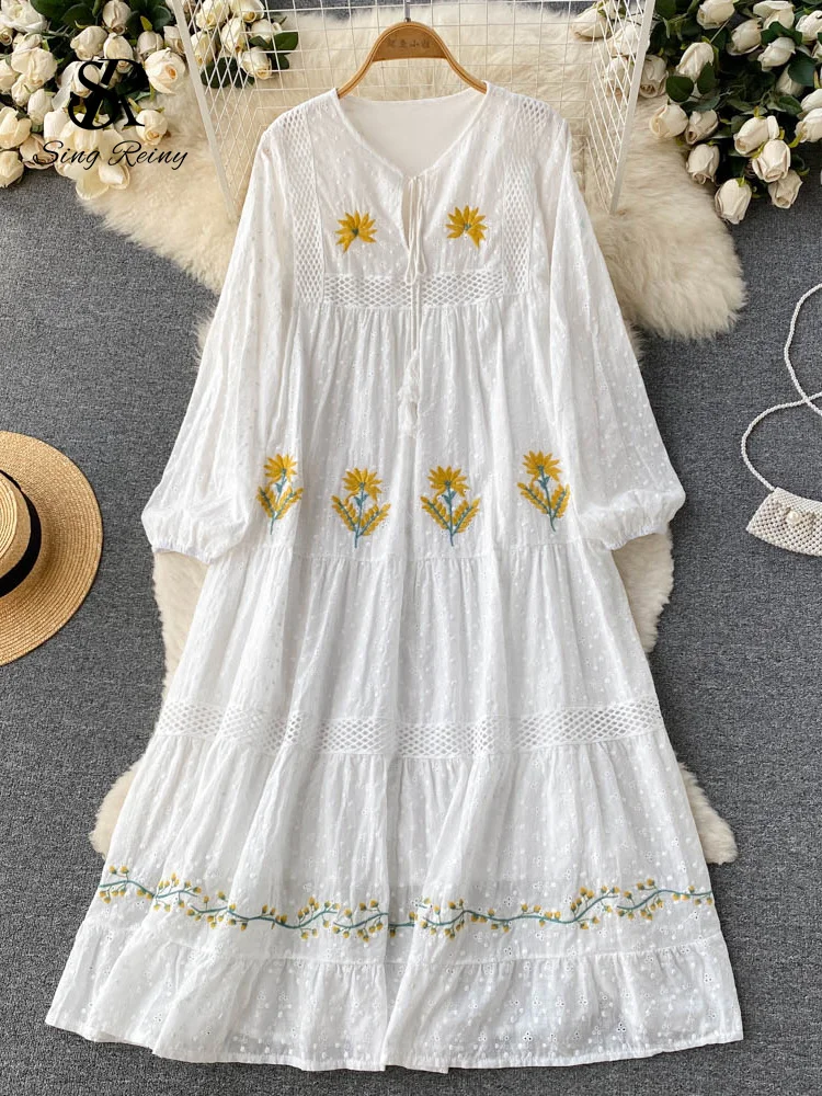 2023 New Summer Womens Embroidery Cotton Dress Casual O Neck Long Sleeves Floral Loose Maxi Dress Vintage Female Dot Long Dress
2023 New Summer Womens Embroidery Cotton Dress Casual O Neck Long Sleeves Floral Loose Maxi Dress Vintage Female Dot Long Dress