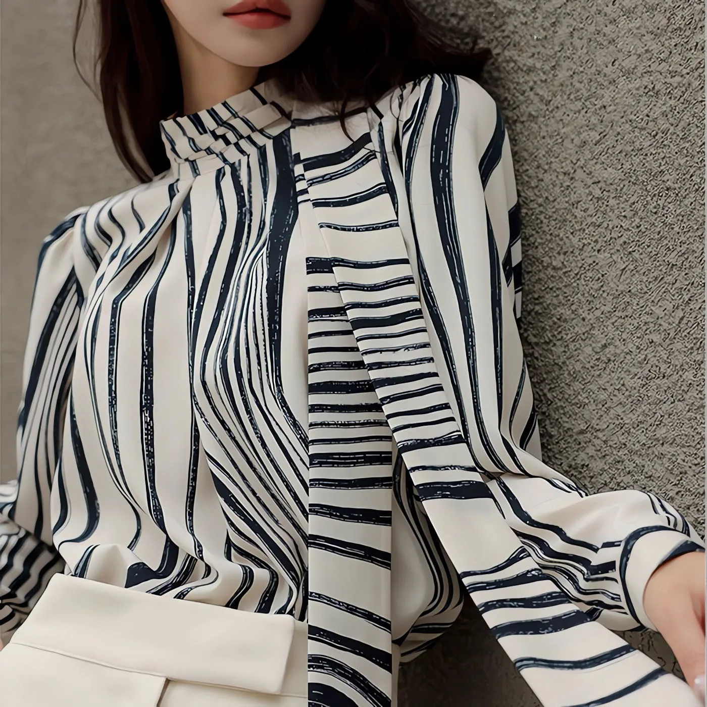 Elegant Women Striped Lace Up Chiffon Shirts Female Full Sleeve Tops Blouses Casual Loose OL Shirt Blusas 2023 WB26
Elegant Women Striped Lace Up Chiffon Shirts Female Full Sleeve Tops Blouses Casual Loose OL Shirt Blusas 2023 WB26