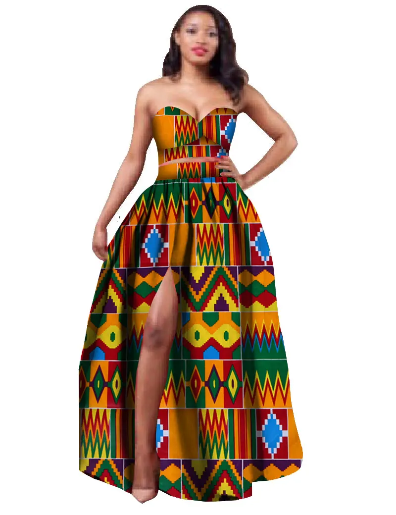 Фото Stock Size Low Price Women Dashiki Bazin Riche Crop Top And Skirt Set 2 Pcs Traditional African Office Suit WY506 | Тематическая