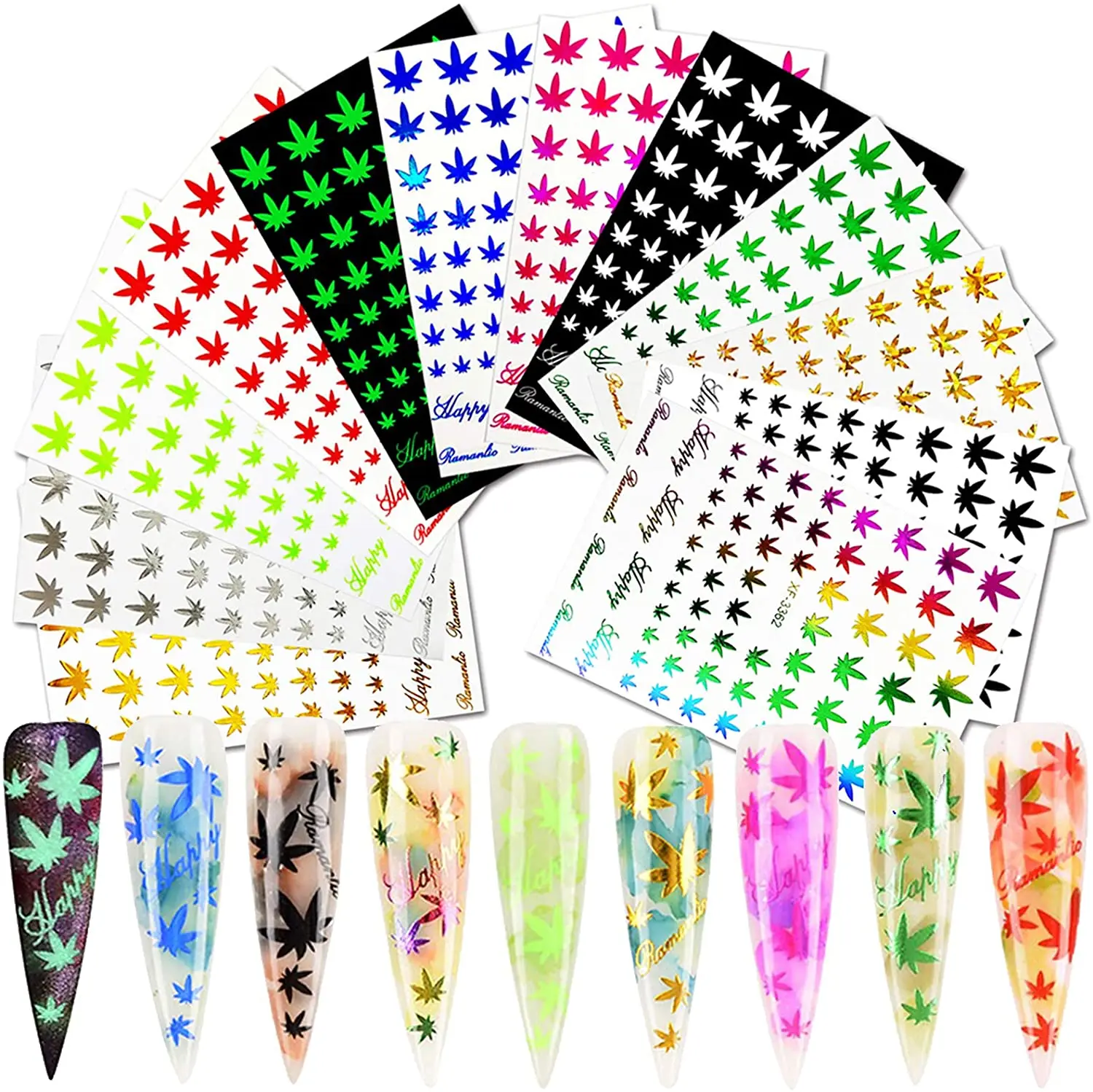 12 Sheets Weed Leaf Nail Art Stickers Self-Adhesive 3D Maple Leaf Nail Stickers Nail Decals Glitters Flakes Design Nail Supplies
12 Sheets Weed Leaf Nail Art Stickers Self-Adhesive 3D Maple Leaf Nail Stickers Nail Decals Glitters Flakes Design Nail Supplies