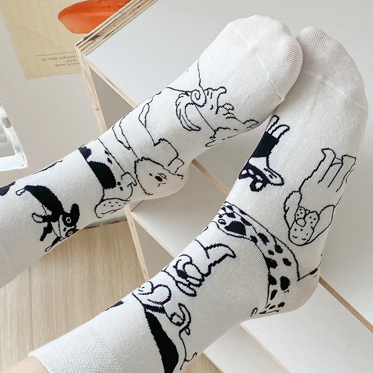 

AB Animals Line Cartoon Dog High Unisex Lovers' Ankle Socks Love Street Trendy Rock Girls Socks Sweet Rave Novelties Wear