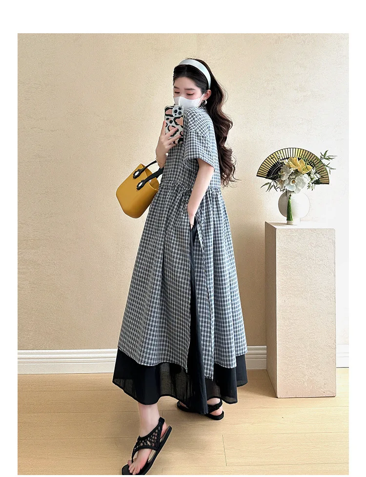 Summer Maternity Dress: Fashionable Checkered Fake Two-Piece Shirt Dress - Stylish & Comfortable Pregnancy Wear for Trendy Moms 8 Sd0d759c7c0be48d7a05b5cef9d3018fdL
