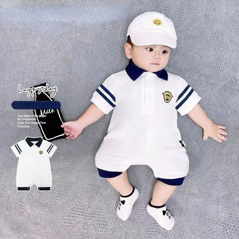 

Cotton Newborn Baby Boy Short Sleeve Polo Shirt Jumpsuit Romper Overall Handsome Gentleman Clothes 0-12 Months