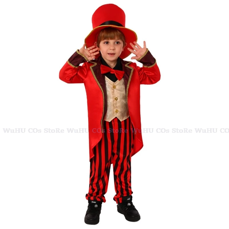 

2024 Adults Kids Movie Chocolate Wonca Cosplay Costume Circus Hat Factory Willie Cosplay Clothing Halloween Carnaval Party Suit