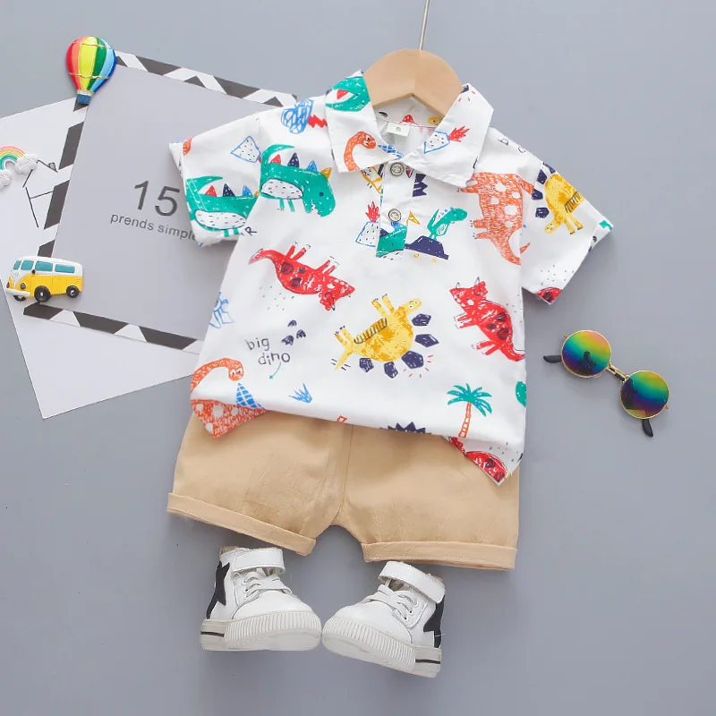 

Baby Boy Clothings 2023 New Summer Outfit Set Baby Clothes Boys Children Clothing Dinosaur Cartoon Groups 0-4 Years Two Pieces