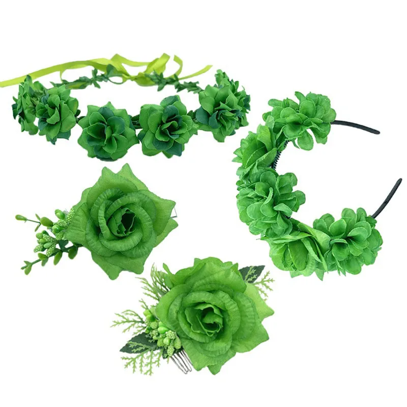 

St. Patrick's Day wreath Headband Simulation Fabric flowers Headwear Green tie hair comb party party hair accessories