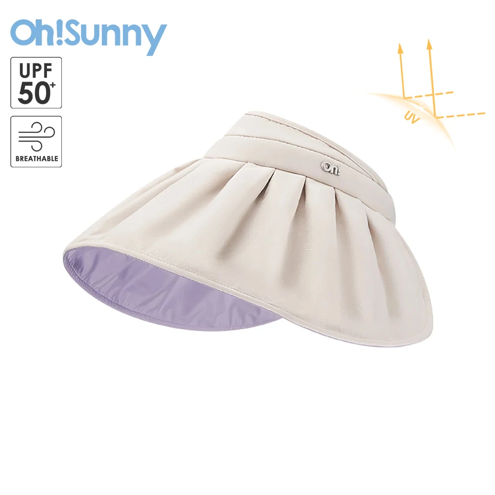 

OhSunny New Fashion Sunhats for Women Summer Big Brim Visor UPF50+ Sun Protection Beach Hat Empty Top Shell Shape Sunscreen Cap