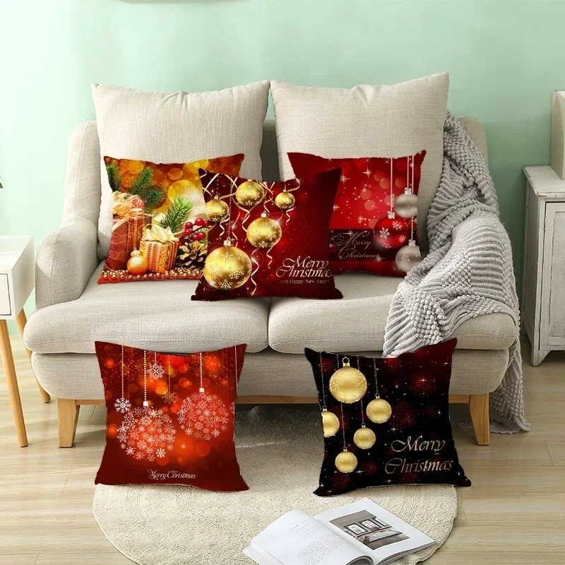 

45*45cm Christmas Cushion Cover Red Merry Christmas Printed Decorative Pillows Sofa Home Decoration Pillowcase