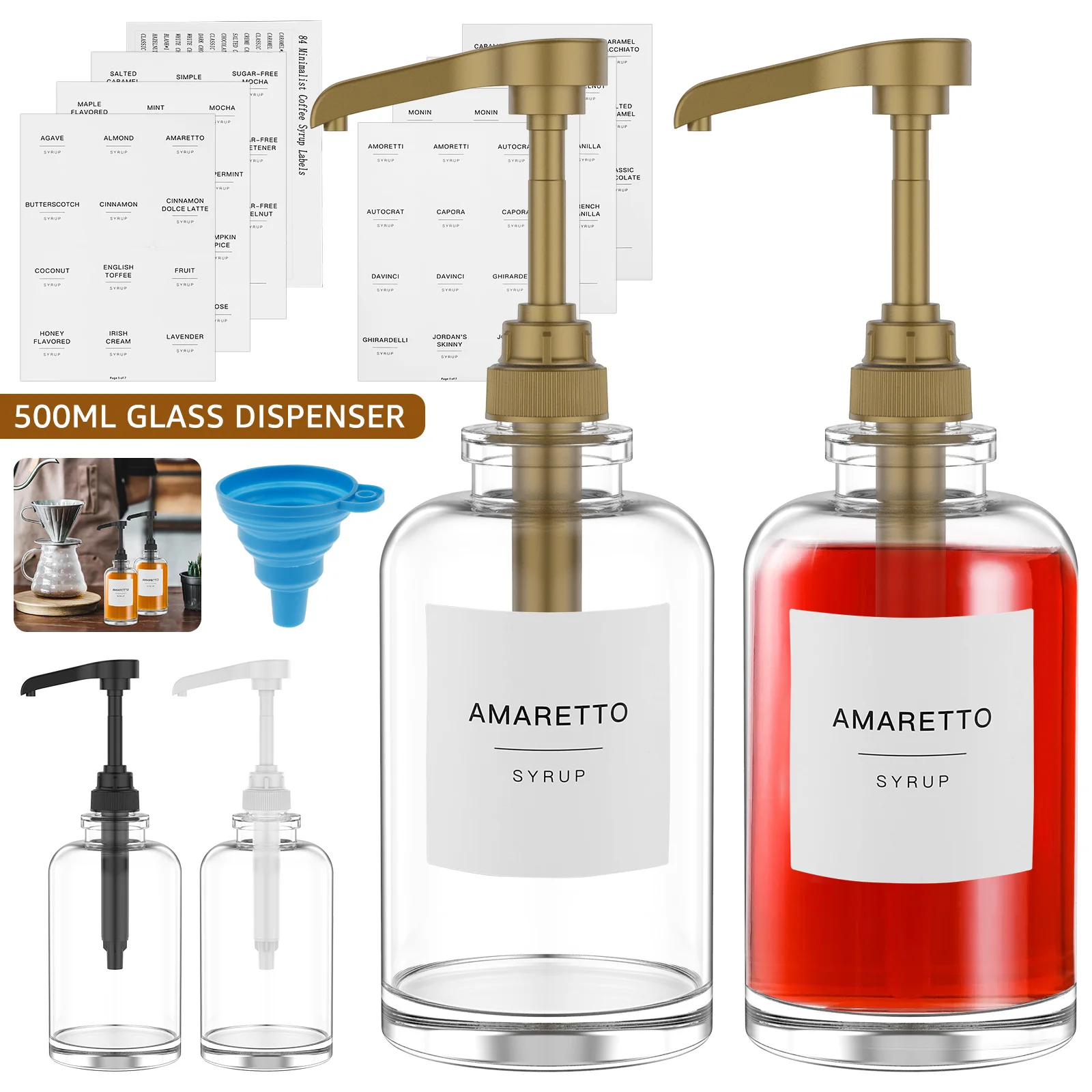 2 Pack Coffee Syrup Dispenser Set 16.9oz Reusable Glass Syrup Bottle with Labels Funnel Clear Syrup Pump Dispenser Glass Pump
2 Pack Coffee Syrup Dispenser Set 16.9oz Reusable Glass Syrup Bottle with Labels Funnel Clear Syrup Pump Dispenser Glass Pump