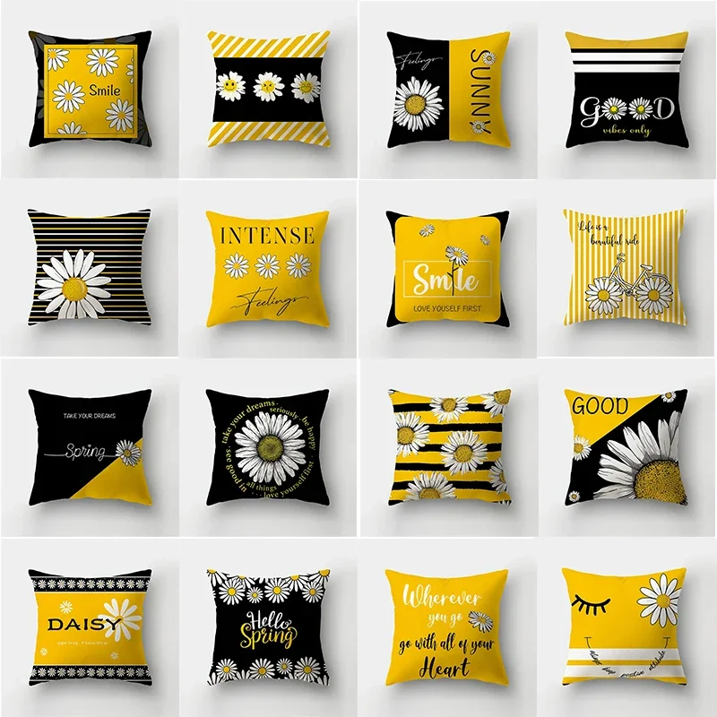 Modern Yellow Daisy Flower Fresh Cushion Cover Creative Letter Print Pillowcase Bedroom Room Polyester Pillowcase Home Decor
Modern Yellow Daisy Flower Fresh Cushion Cover Creative Letter Print Pillowcase Bedroom Room Polyester Pillowcase Home Decor