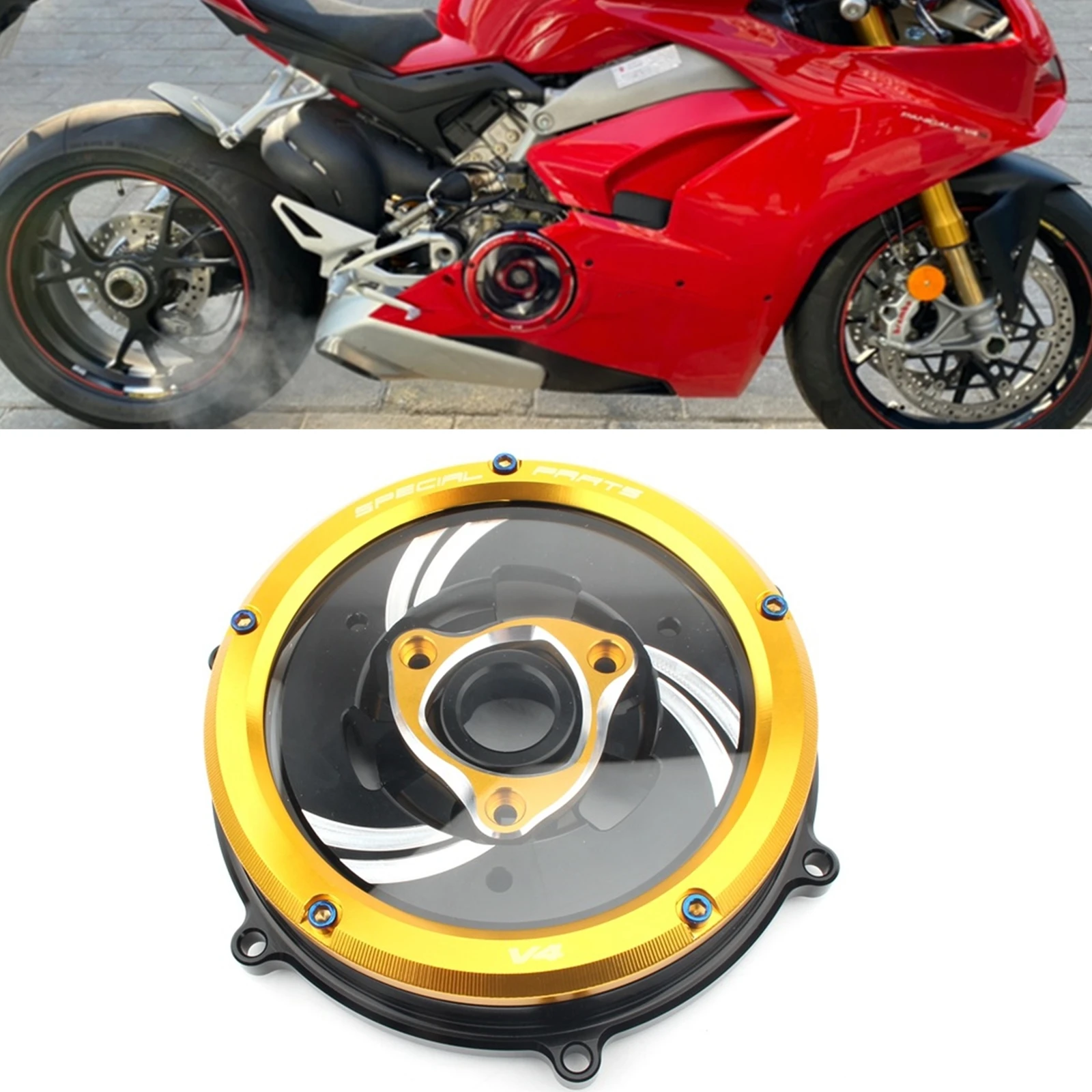 

For Ducati 959 1199 1299 V2 V4 V4S PANIGALE V4 S V4 STREETFIGHTER V4 S V4 SPECIALE Racing Clear Clutch Cover Spring Retainer