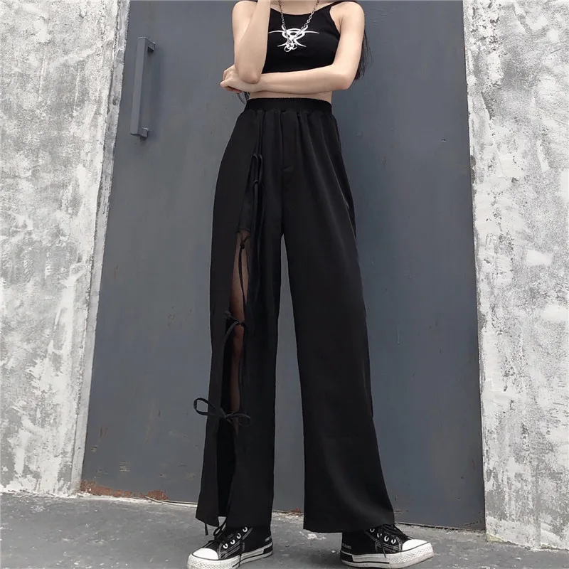 Female Hollow Out Street Long Pants Summer Lady Lace-up Elastic Waist Black Wide Leg Pant Harajuku Casual Mujer Hip-hop Trouser
Female Hollow Out Street Long Pants Summer Lady Lace-up Elastic Waist Black Wide Leg Pant Harajuku Casual Mujer Hip-hop Trouser