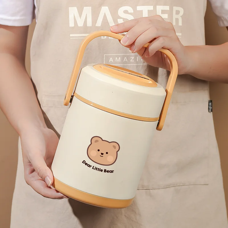 

304 Stainless Steel Insulated Lunch Box Large Capacity Multi-Layer Vacuum Thermal Insulation Pot Portable Bear Student Bento Box