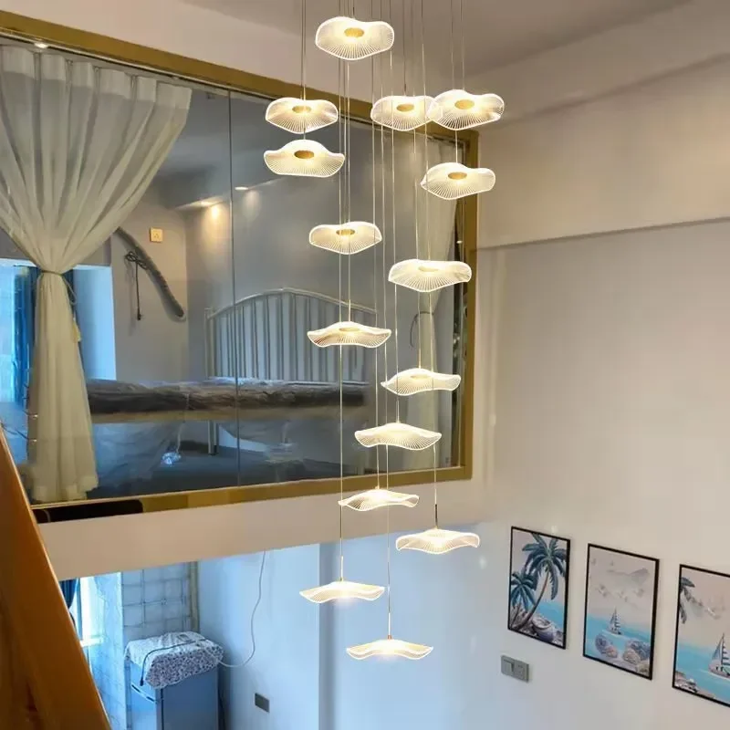 Modern LED Lotus Chandelier For Staircase Dining Room Luxury Gold Indoor Hanging Lamp Nordic Loft Long Creative Lighting Fixture
Modern LED Lotus Chandelier For Staircase Dining Room Luxury Gold Indoor Hanging Lamp Nordic Loft Long Creative Lighting Fixture
