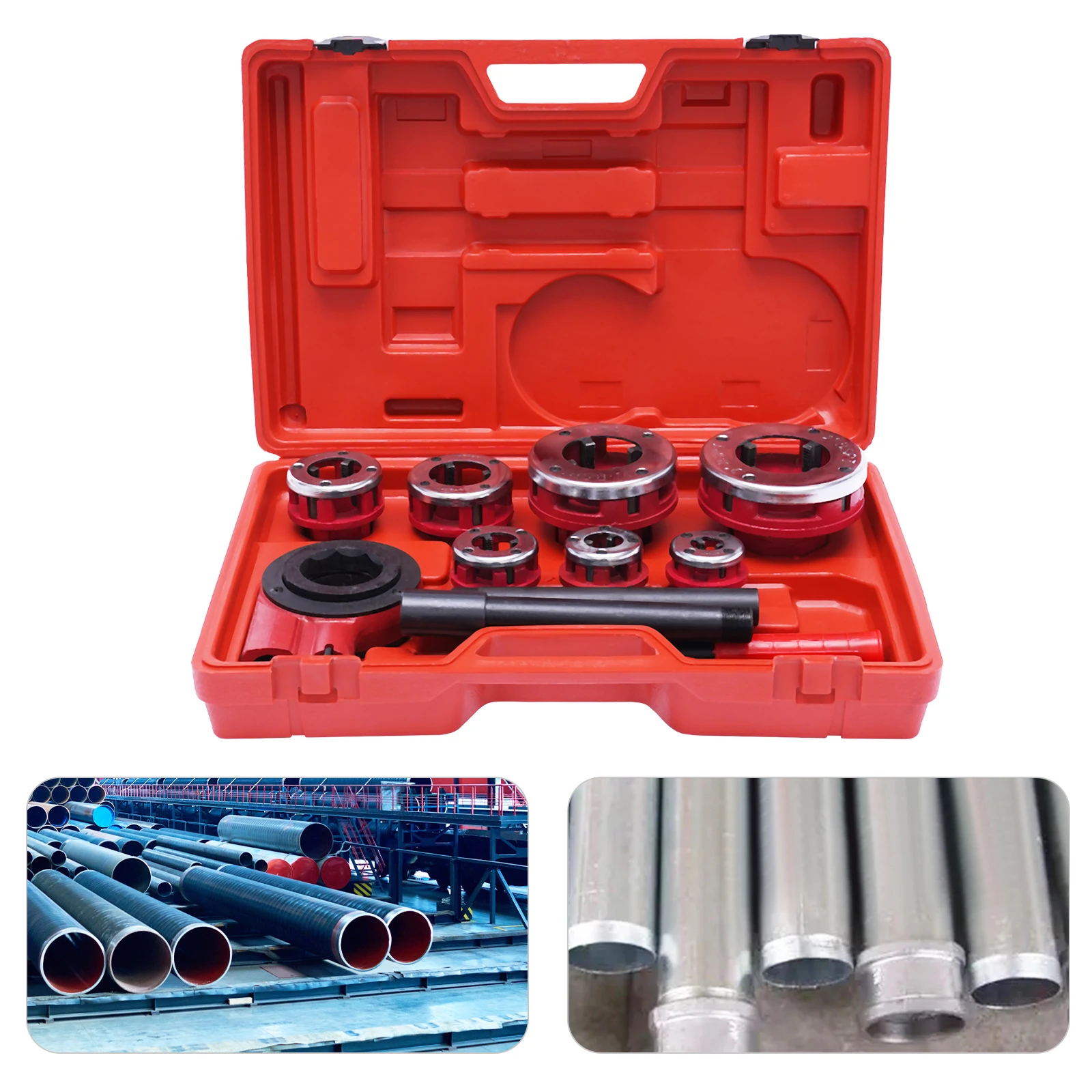 Portable 7 Size Ratchet Pipe Threader Tool Kit 3/8in To 2in Dies Set with Handle Ratcheting and Storage Case
Portable 7 Size Ratchet Pipe Threader Tool Kit 3/8in To 2in Dies Set with Handle Ratcheting and Storage Case