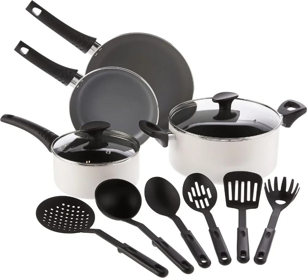 

Cookware Set, 12 Piece Pots and Pans with Utensils, Nonstick Scratch Resistant Cooking Surface Compatible with All Stoves, Nylon