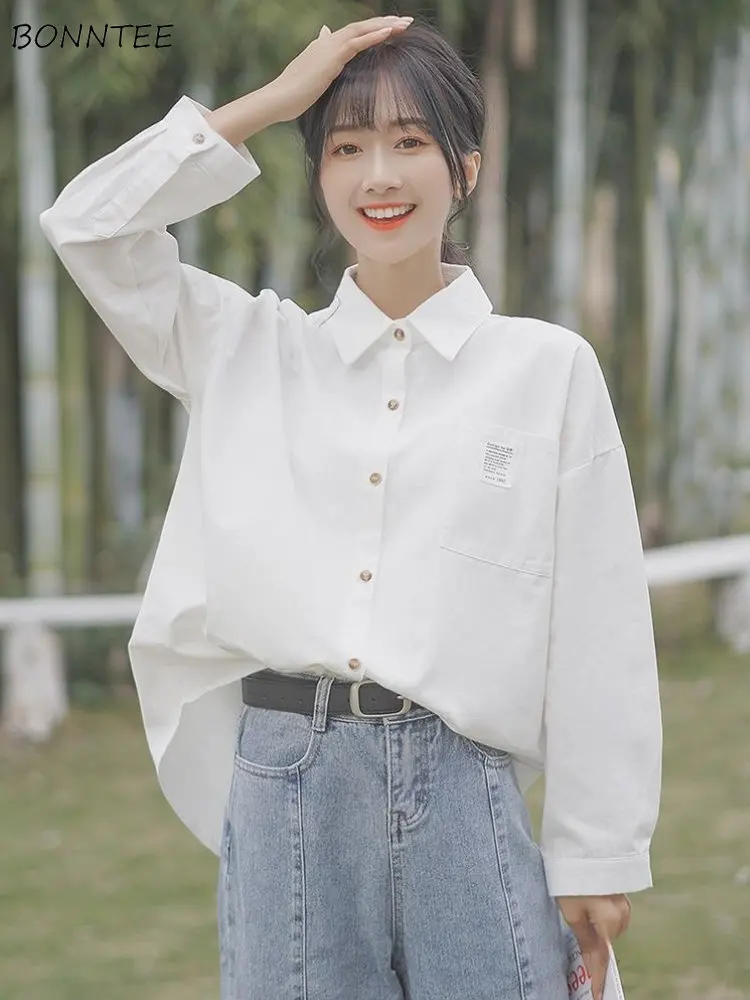 

Long Sleeve Shirts Women Baggy Korean Fashion Preppy Girlish Teens Temper All-match Aesthetic Stylish Hemden Sweet Gentle Spring