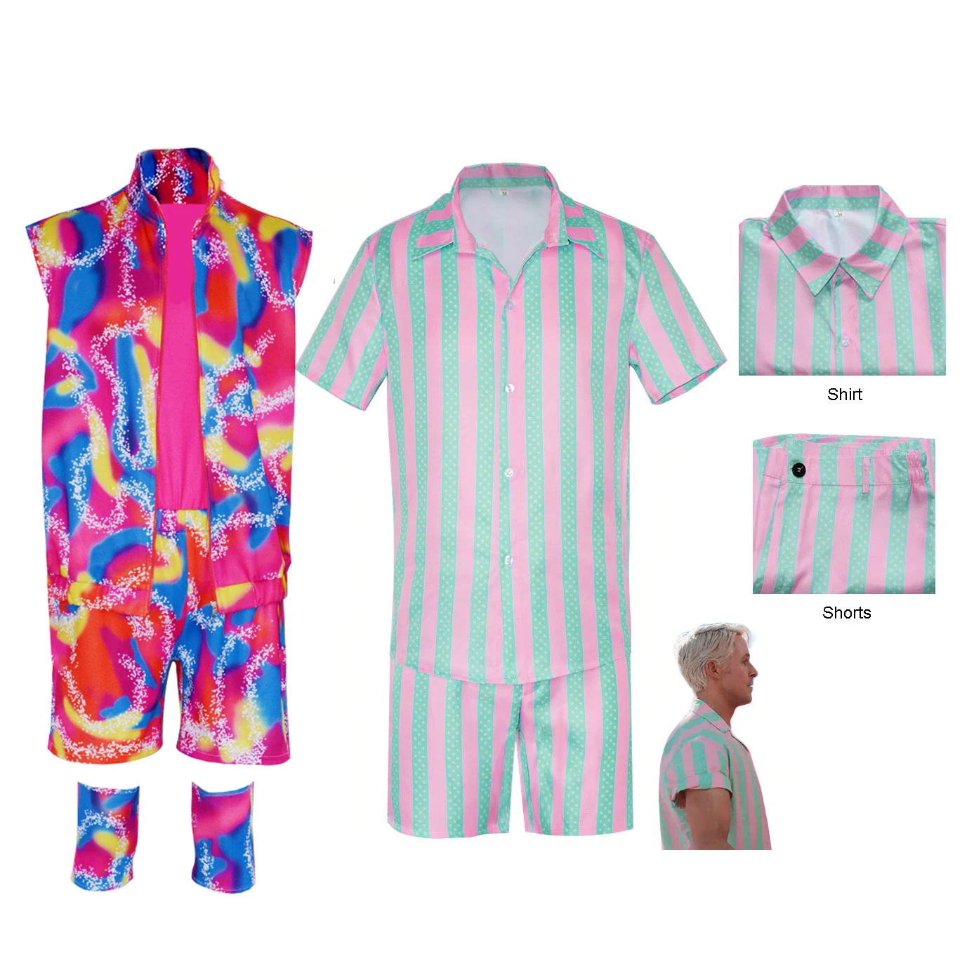 

2023 Barbi the Movie Ken Ryan Gosling Cosplay Costume Hawaiian Beachwear Sportswear for Men Shirts Shorts Outfits Adult Clothes