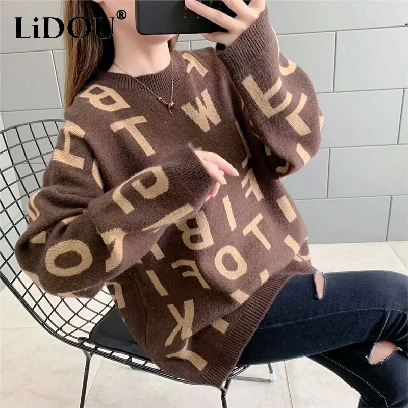 Autumn Winter Letter Patchwork Thicken Sweater Ladies Loose Casual Fashion Warm Jumpers Women's Add Velvet Knitting Pullover Top 
Autumn Winter Letter Patchwork Thicken Sweater Ladies Loose Casual Fashion Warm Jumpers Women's Add Velvet Knitting Pullover Top