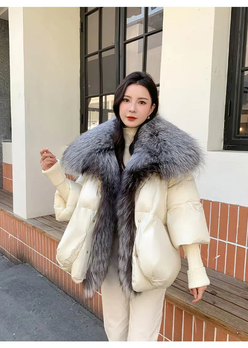

2023 Winter's most popular down jacket, warm coat, genuine down jacket, women's fur coat, Korean version leather jacket