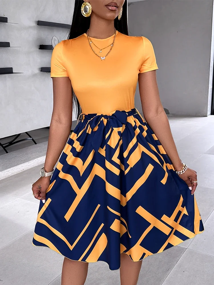 Модное летнее женское платье, повседневная одежда, повседневное ТРАПЕЦИЕВИДНОЕ платье миди с круглым вырезом, коротким рукавом, цветными блоками и геометрическим принтом
Модное летнее женское платье, повседневная одежда, повседневное ТРАПЕЦИЕВИДНОЕ платье миди с круглым вырезом, коротким рукавом, цветными блоками и геометрическим принтом