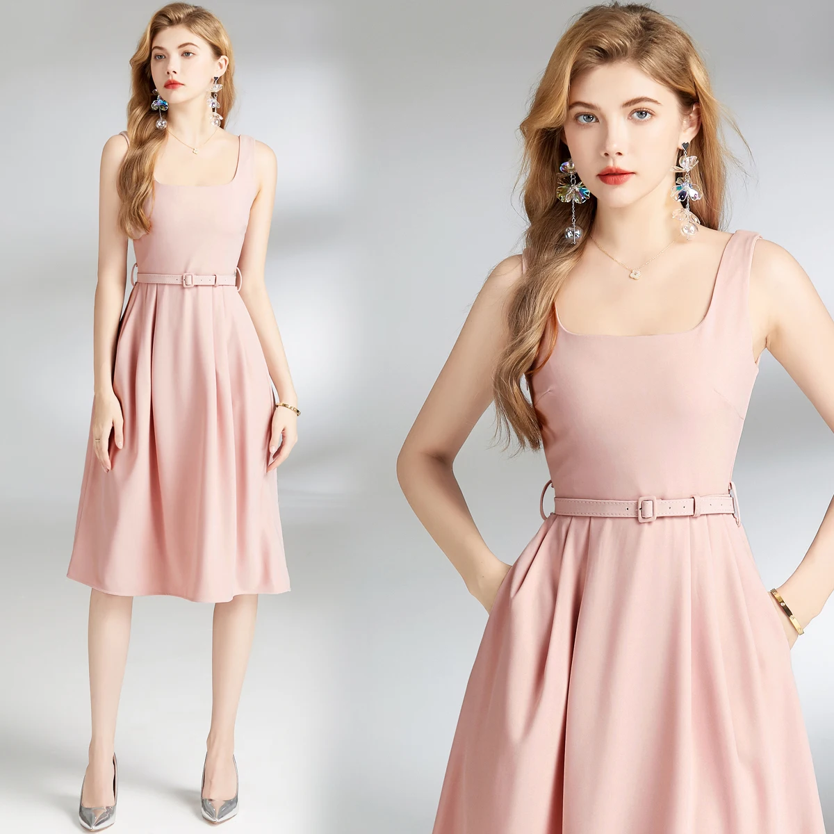 French tank top dress, women's new style temperament, sleeveless suspender dress, free belt HL6822079
French tank top dress, women's new style temperament, sleeveless suspender dress, free belt HL6822079
