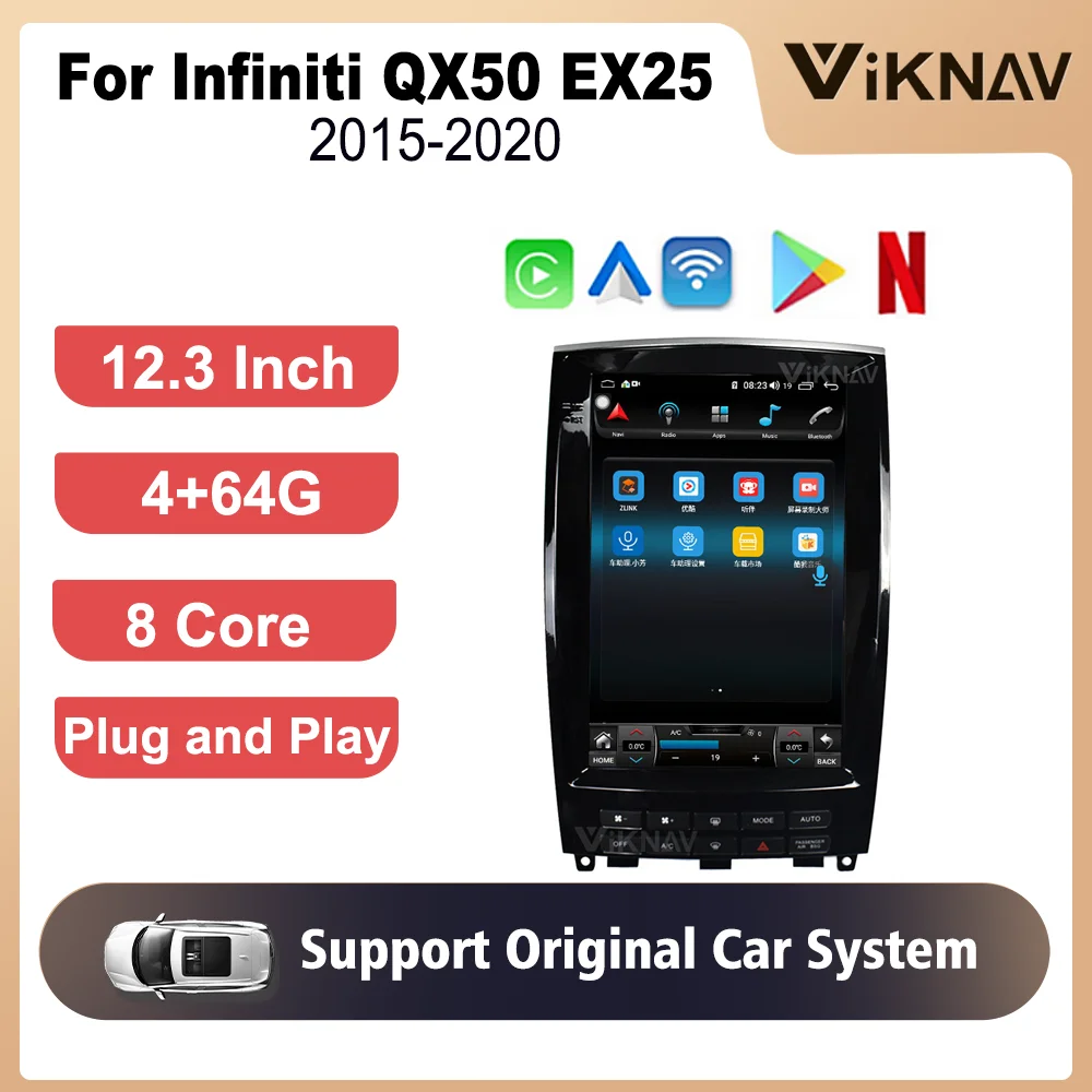 

8 Core 64G Carplay Radio For Infiniti QX50 EX25 2015-2020 Touch Screen Rear View Steering Wheel Control 4G WIFI Navigation GPS