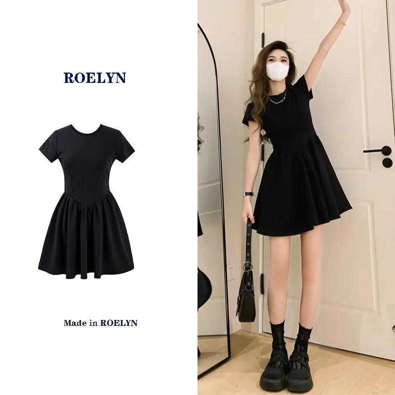

ROEL Tea Break French Hepburn Style Black Dress Women's Summer 2023 New Small Design Feel Sweet and Spicy Short Skirt